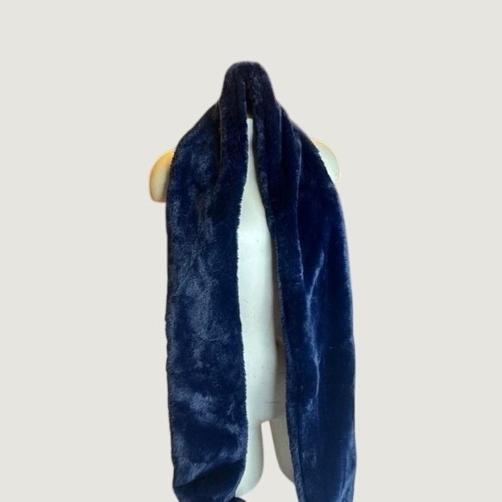 Minky Couture Navy Blue Plush Faux Fur Scarf Soft Luxury Winter Cozy